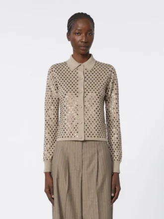 Uldcardigan med pailletter, brun