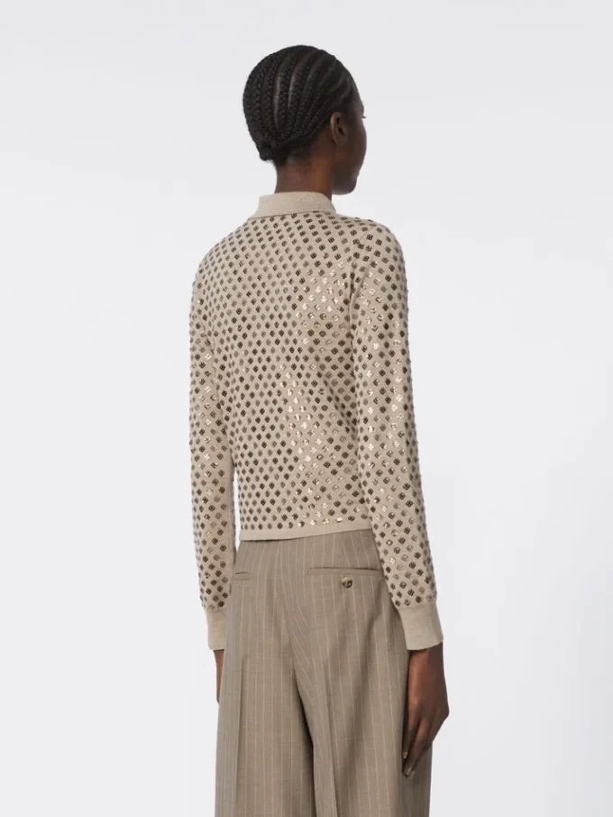 Uldcardigan med pailletter, brun Uldcardigan med pailletter, brun