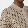 Uldcardigan med pailletter, brun Uldcardigan med pailletter, brun