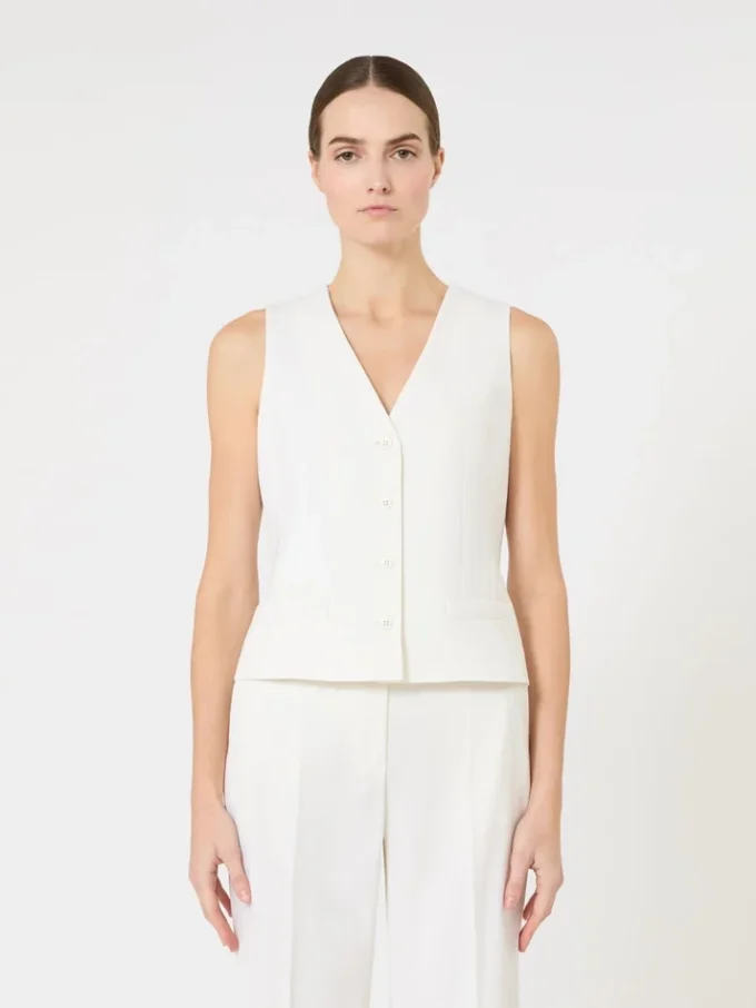 Uldcrepe-vest, hvid Uldcrepe-vest, hvid
