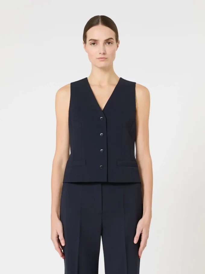 Uldcrepe-vest, marineblå Uldcrepe-vest, marineblå