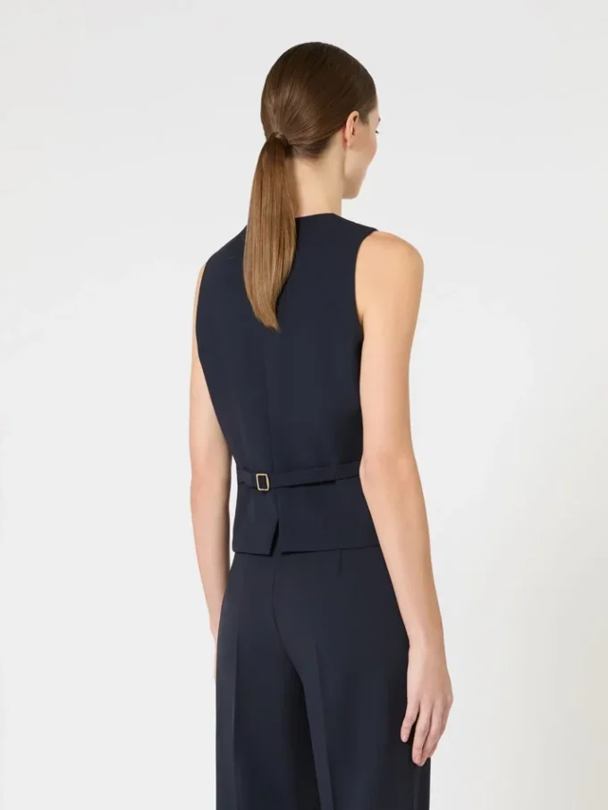 Uldcrepe-vest, marineblå Uldcrepe-vest, marineblå