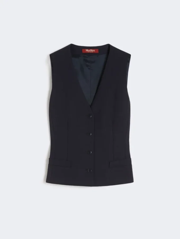 Uldcrepe-vest, marineblå Uldcrepe-vest, marineblå