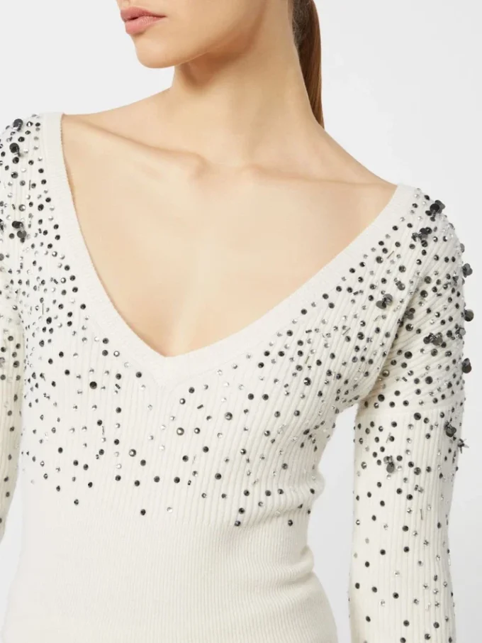 V-hals sweater i uld og kashmir, elfenben V-hals sweater i uld og kashmir, elfenben