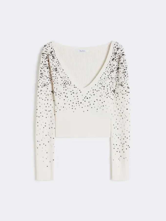 V-hals sweater i uld og kashmir, elfenben V-hals sweater i uld og kashmir, elfenben