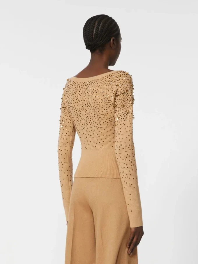 V-hals sweater i uld og kashmir, kamel