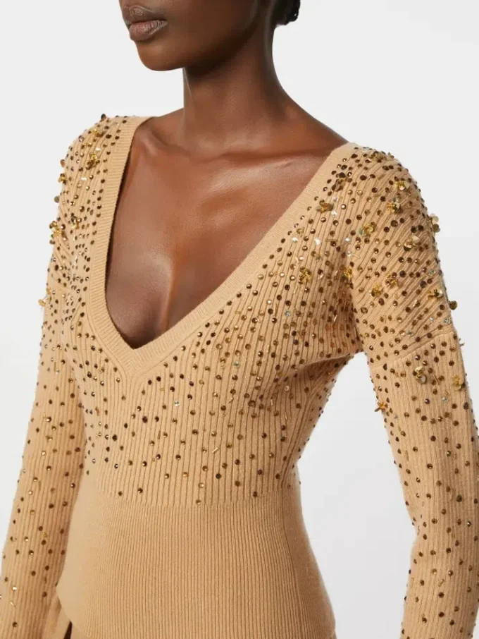 V-hals sweater i uld og kashmir, kamel