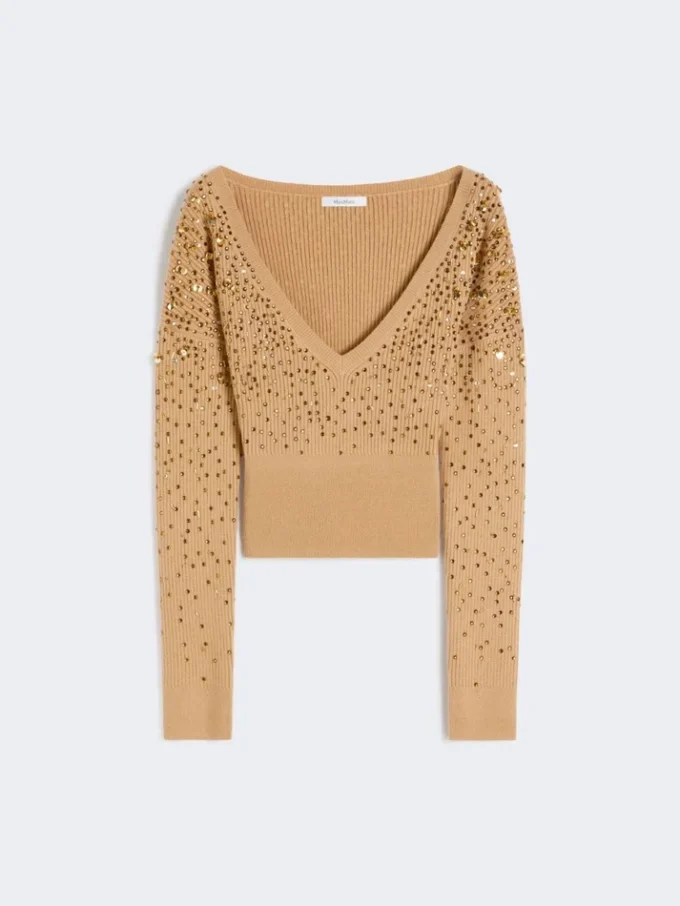 V-hals sweater i uld og kashmir, kamel