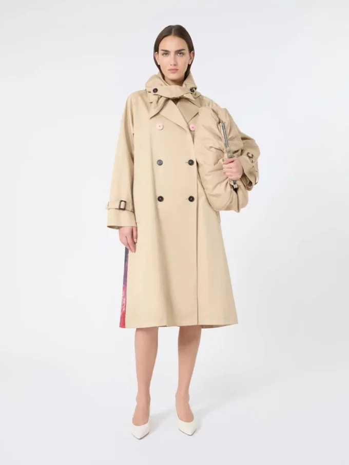 Vandafvisende gabardine-trenchcoat med print, blomme
