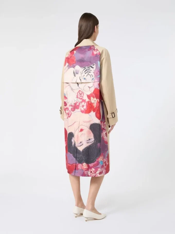Vandafvisende gabardine-trenchcoat med print, blomme