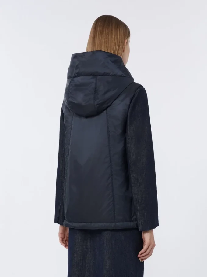 Vandafvisende, polstret canvas-vest med hætte, midnatsblå Vandafvisende, polstret canvas-vest med hætte, midnatsblå