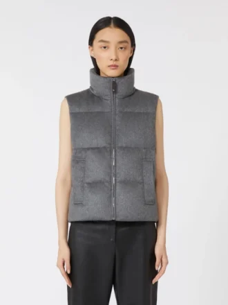 Vandafvisende, polstret vest i kashmir og canvas, mellemgrå Vandafvisende, polstret vest i kashmir og canvas, mellemgrå