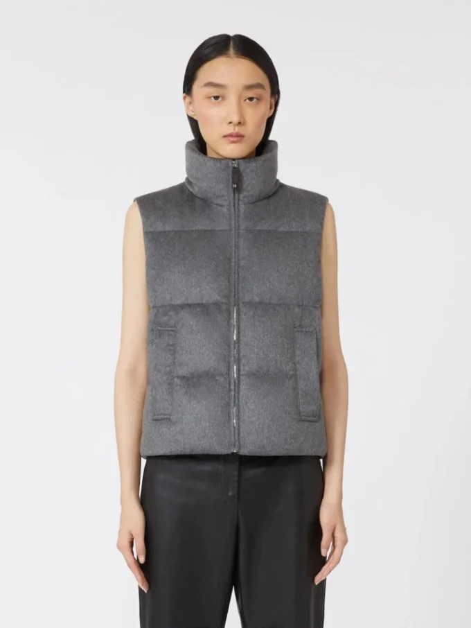 Vandafvisende, polstret vest i kashmir og canvas, mellemgrå Vandafvisende, polstret vest i kashmir og canvas, mellemgrå