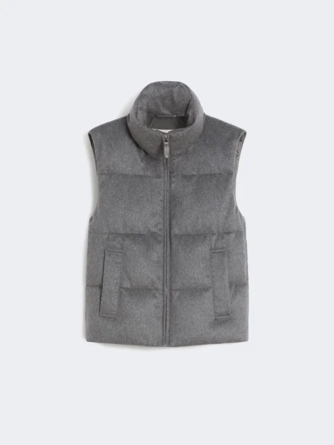 Vandafvisende, polstret vest i kashmir og canvas, mellemgrå Vandafvisende, polstret vest i kashmir og canvas, mellemgrå