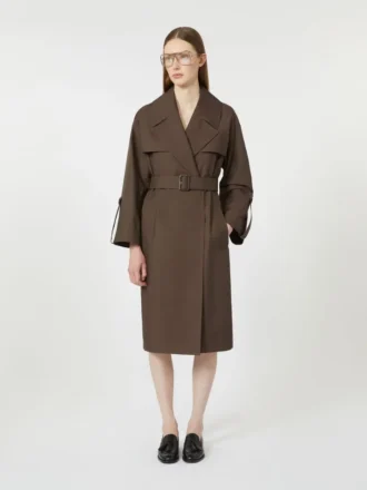 Vandafvisende trenchcoat i twill med bælte, chokolade Vandafvisende trenchcoat i twill med bælte, chokolade