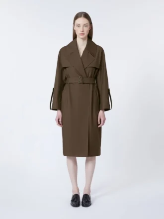 Vandafvisende trenchcoat i twill med bælte, chokolade Vandafvisende trenchcoat i twill med bælte, chokolade
