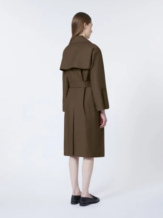 Vandafvisende trenchcoat i twill med bælte, chokolade Vandafvisende trenchcoat i twill med bælte, chokolade
