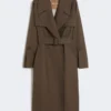 Vandafvisende trenchcoat i twill med bælte, chokolade Vandafvisende trenchcoat i twill med bælte, chokolade