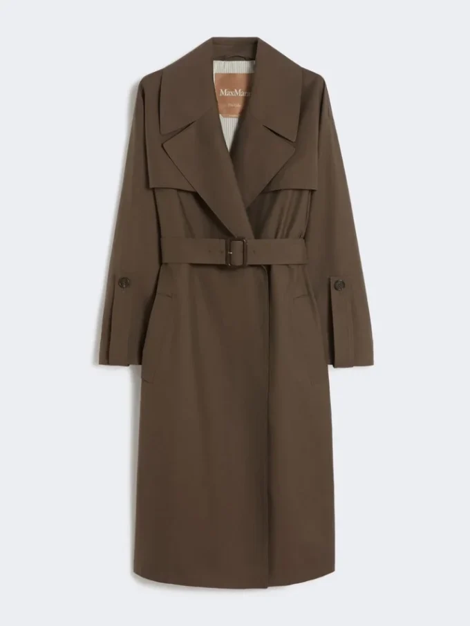 Vandafvisende trenchcoat i twill med bælte, chokolade Vandafvisende trenchcoat i twill med bælte, chokolade