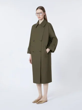 Vandafvisende trenchcoat i twill med bælte, grøn Vandafvisende trenchcoat i twill med bælte, grøn
