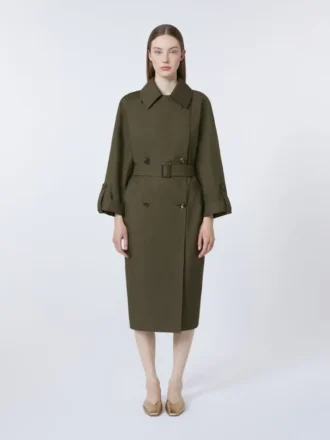 Vandafvisende trenchcoat i twill med bælte, grøn Vandafvisende trenchcoat i twill med bælte, grøn