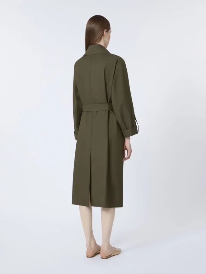 Vandafvisende trenchcoat i twill med bælte, grøn Vandafvisende trenchcoat i twill med bælte, grøn