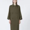 Vandafvisende trenchcoat i twill med bælte, grøn Vandafvisende trenchcoat i twill med bælte, grøn