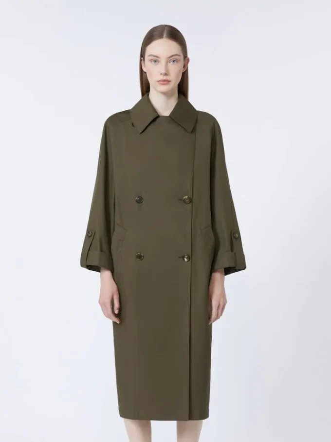 Vandafvisende trenchcoat i twill med bælte, grøn Vandafvisende trenchcoat i twill med bælte, grøn