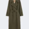 Vandafvisende trenchcoat i twill med bælte, grøn Vandafvisende trenchcoat i twill med bælte, grøn