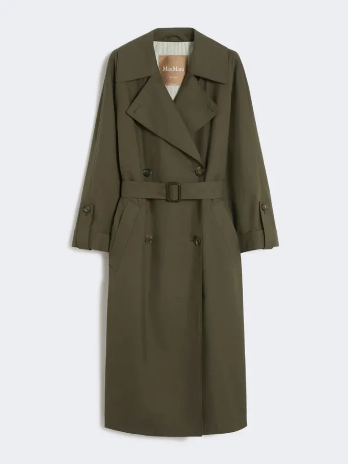 Vandafvisende trenchcoat i twill med bælte, grøn Vandafvisende trenchcoat i twill med bælte, grøn