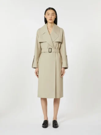 Vandafvisende trenchcoat i twill med bælte, sand Vandafvisende trenchcoat i twill med bælte, sand