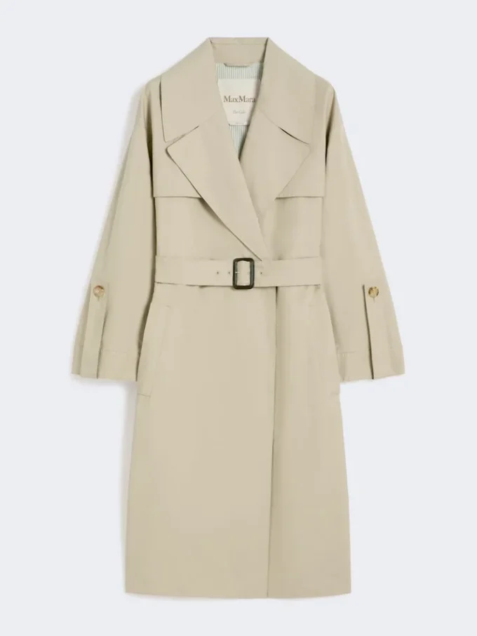 Vandafvisende trenchcoat i twill med bælte, sand Vandafvisende trenchcoat i twill med bælte, sand