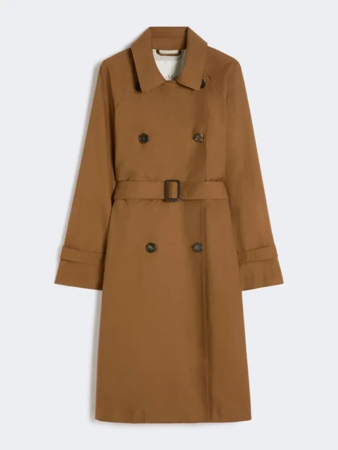 Vandafvisende trenchcoat i twill med dobbeltradet lukning, tobaksfarvet Vandafvisende trenchcoat i twill med dobbeltradet lukning, tobaksfarvet