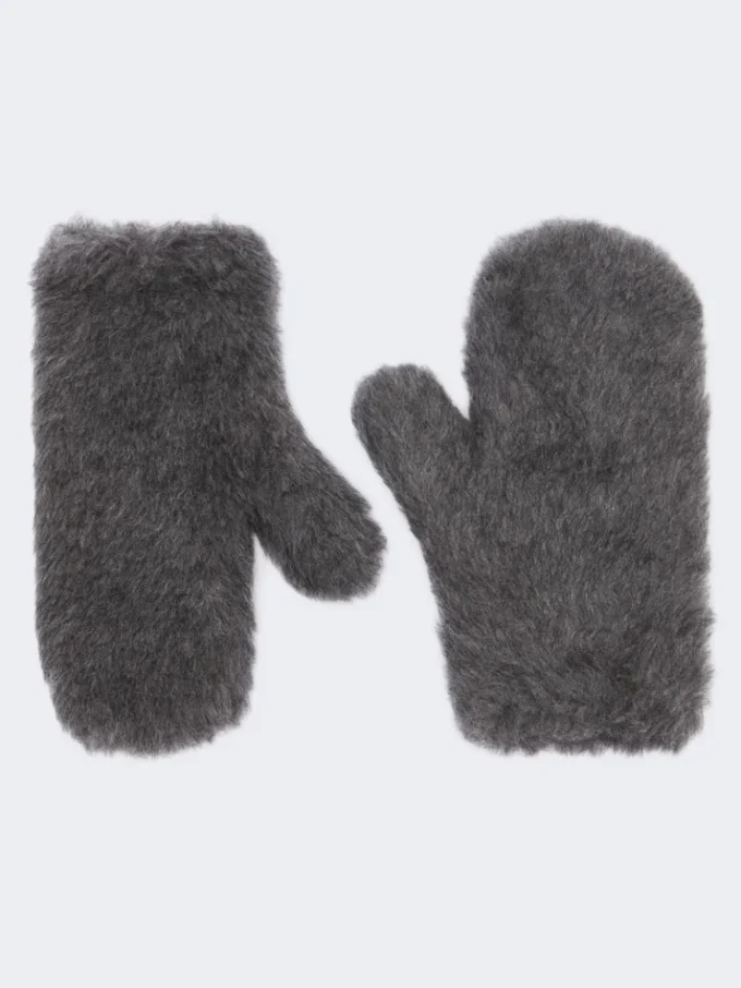 Vante i uld og alpaca-teddy, mellemgrå Vante i uld og alpaca-teddy, mellemgrå