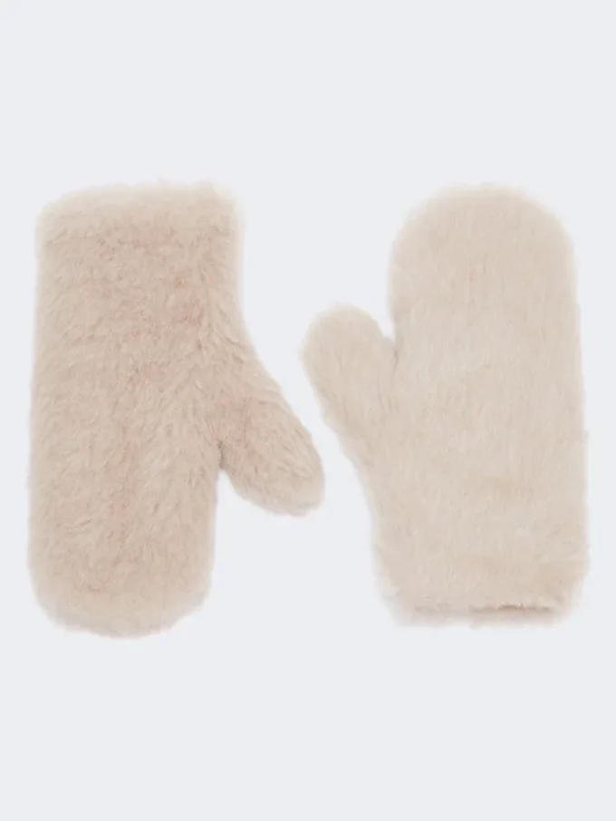 Vanter i alpaca og uld-teddy-stof, beige Vanter i alpaca og uld-teddy-stof, beige
