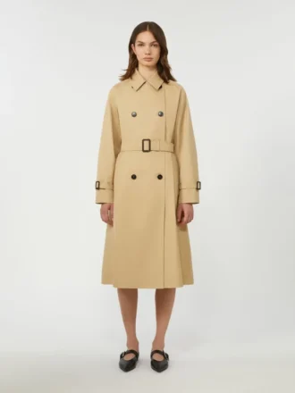 Vendbar vandafvisende gabardine-trenchcoat, beige