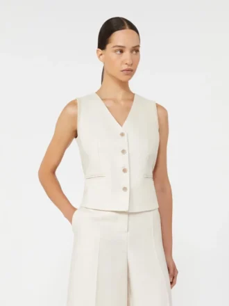 Vest i hør og kabelstrik, beige