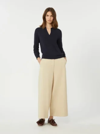 Viskose-polo-sweater, marineblå