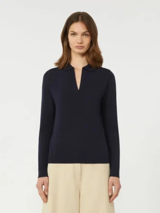 Viskose-polo-sweater, marineblå